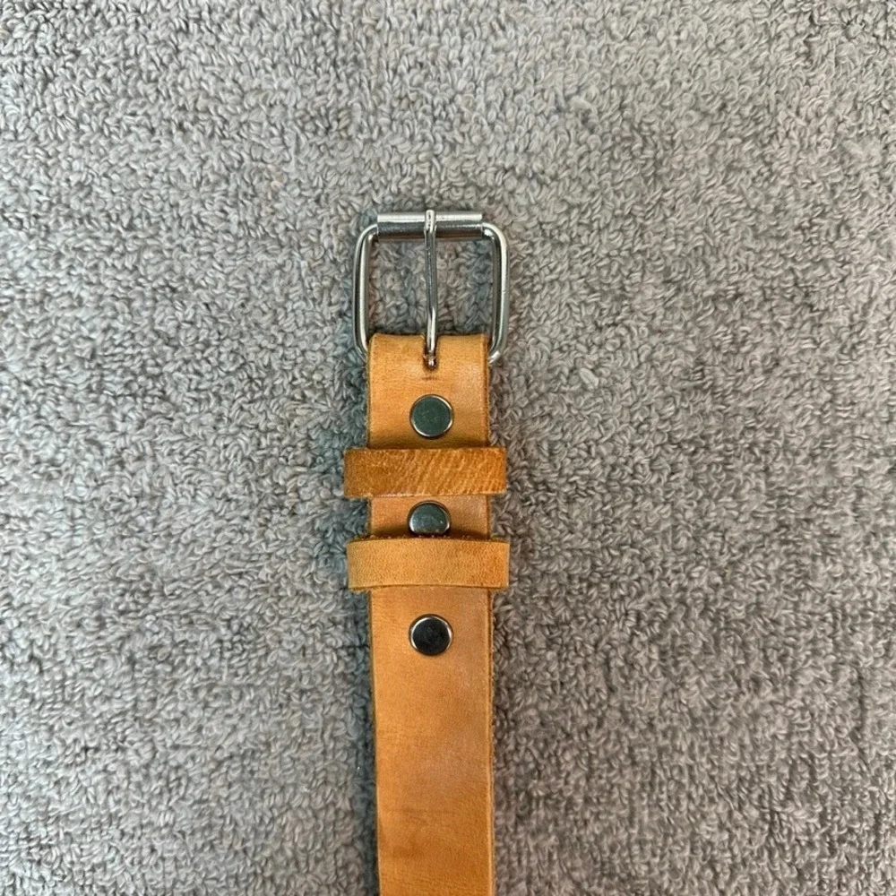 Tan Genuine Leather Belt Silver Buckle Handmade Casual Honey Brown 1 Inch Wide